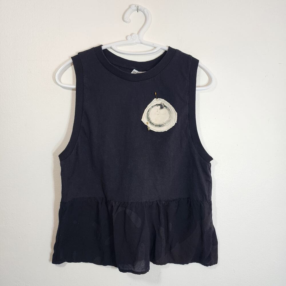 Ouroboros symbol, Black Sleeveless Tee – Upcycled, Handmade & Perfect for Summer